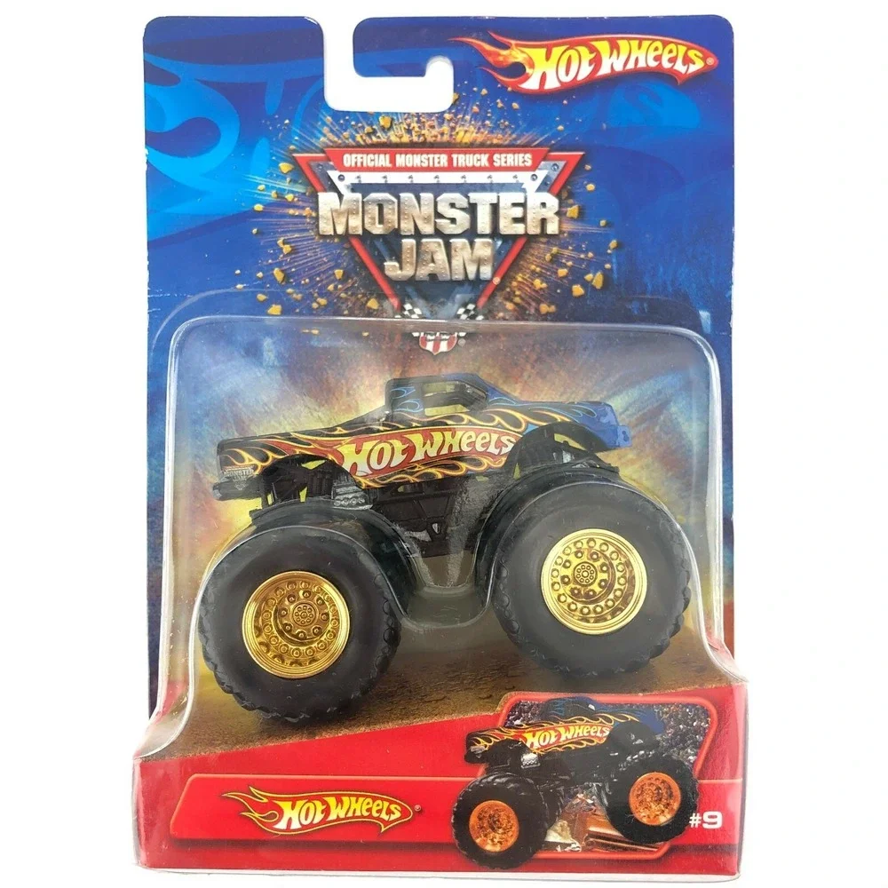 Hot Wheels Monster Jam Monster Truck Blue Flames Gold Hubs Diecast 1/64 Scale #9